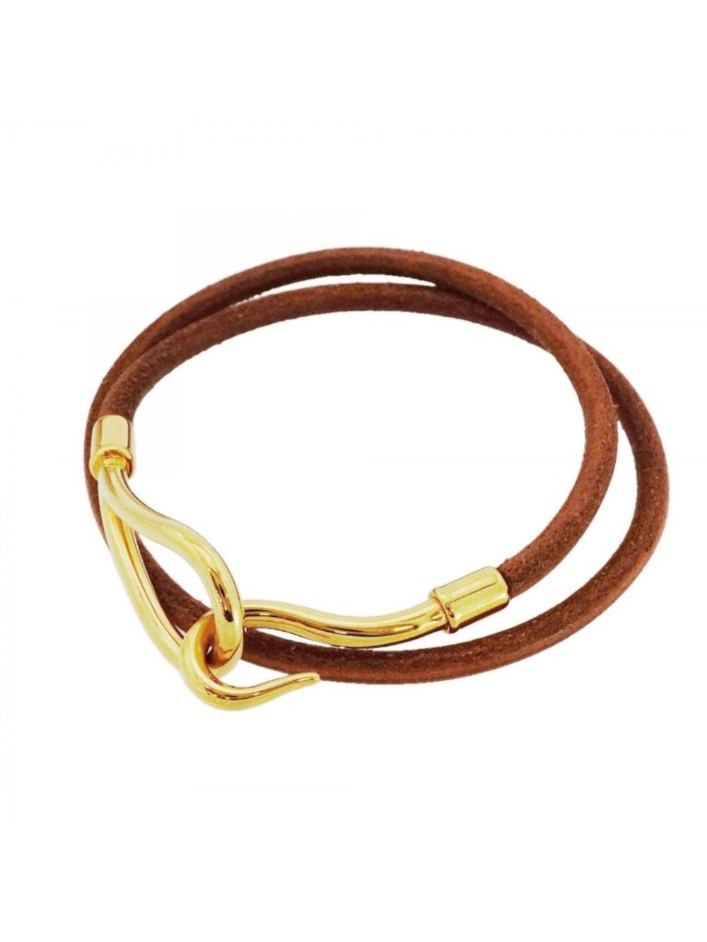 Hermes Bracelet Jumbo Hook Gold Plated Leather Brown